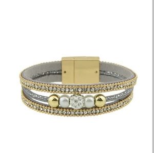 Gray Pu Leather Multilayer Bracelet